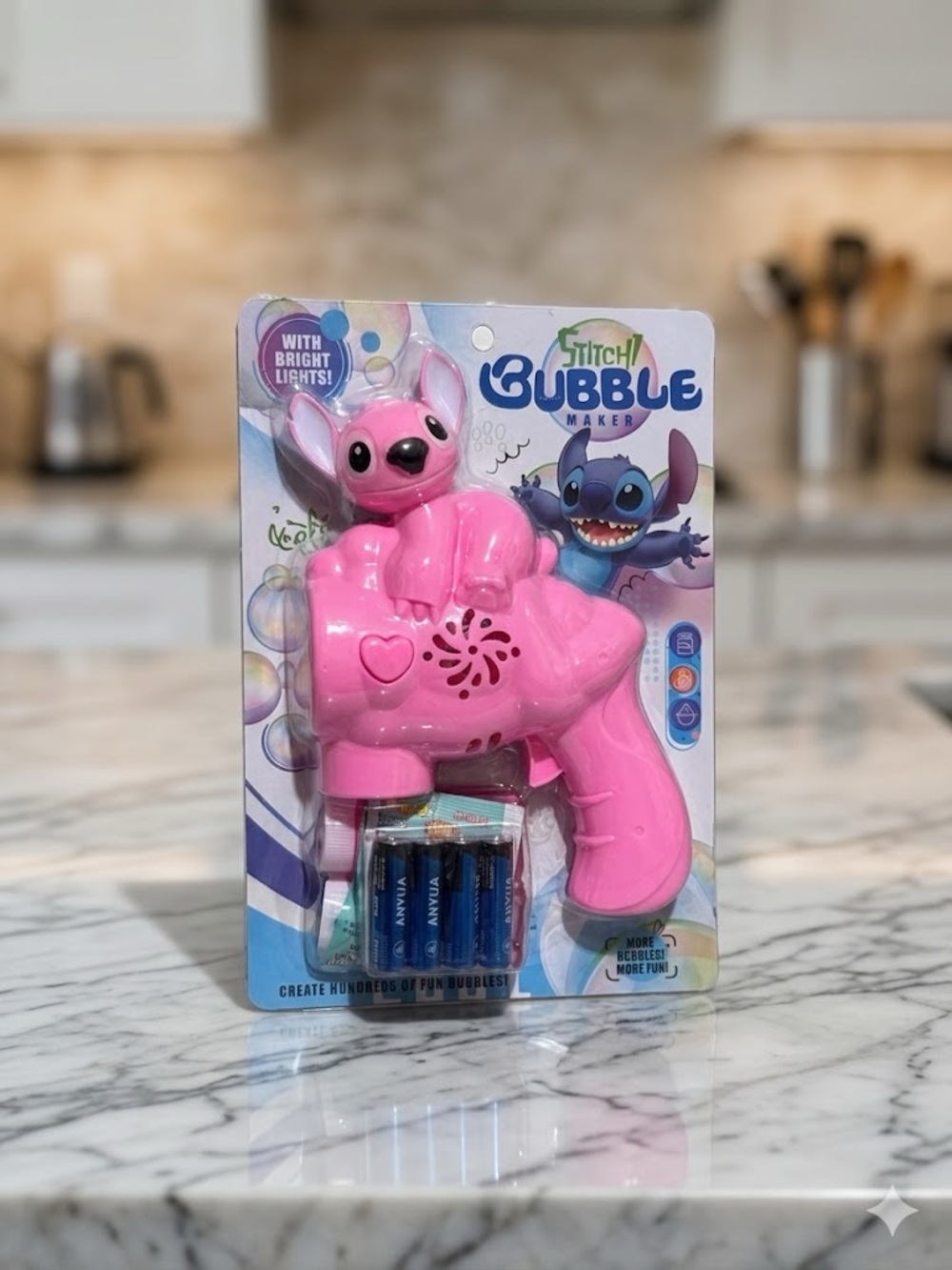 Pink Stitch Bubble Maker Gun with Lights – Kids Bubble Blower Toy